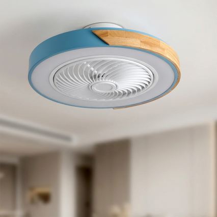 Brilagi - LED stmievateľné stropné svietidlo s ventilátorom LED/38W/230V 3000-6500K 3000-6500K priemer 50 cm modrá/dub + diaľkové ovládanie