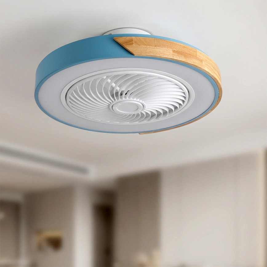 Brilagi - LED stmievateľné stropné svietidlo s ventilátorom LED/38W/230V 3000-6500K 3000-6500K priemer 50 cm modrá/dub + diaľkové ovládanie