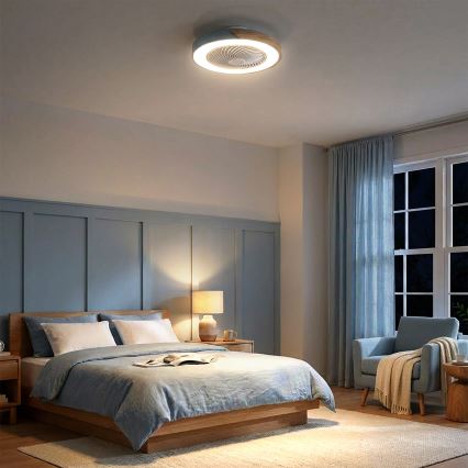 Brilagi - LED stmievateľné stropné svietidlo s ventilátorom LED/38W/230V 3000-6500K 3000-6500K priemer 50 cm modrá/dub + diaľkové ovládanie