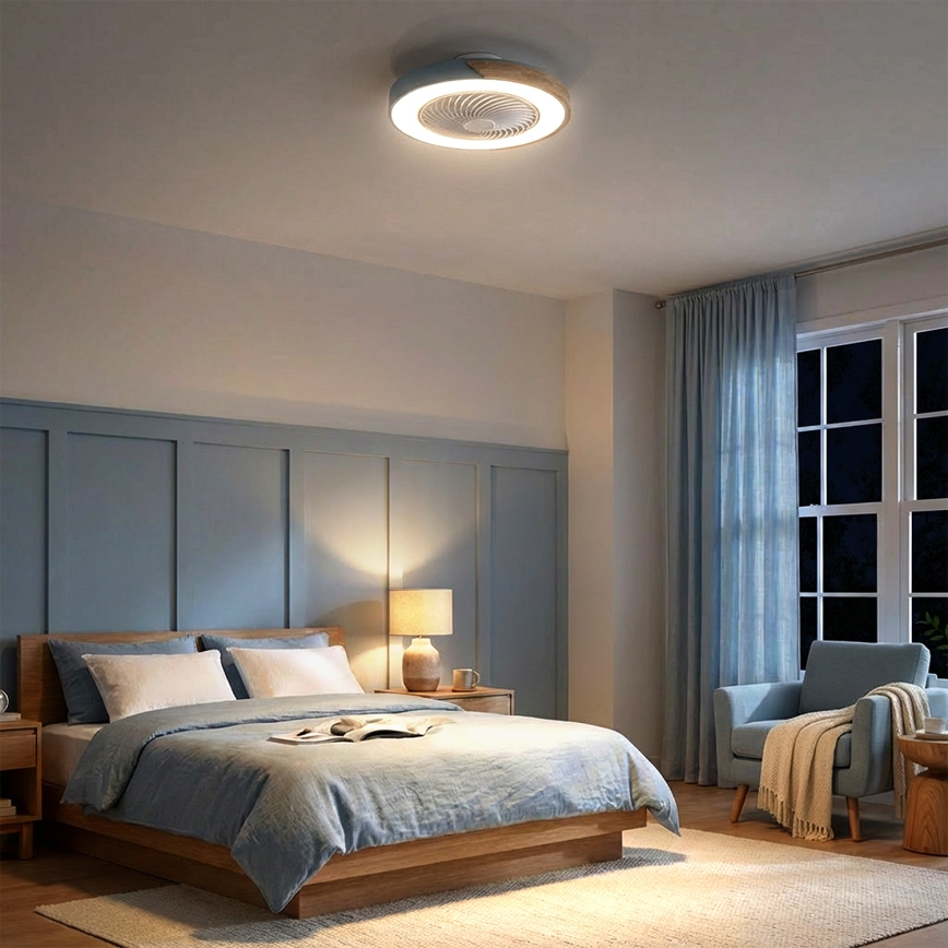 Brilagi - LED stmievateľné stropné svietidlo s ventilátorom LED/38W/230V 3000-6500K 3000-6500K priemer 50 cm modrá/dub + diaľkové ovládanie