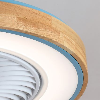 Brilagi - LED stmievateľné stropné svietidlo s ventilátorom LED/38W/230V 3000-6500K 3000-6500K priemer 50 cm modrá/dub + diaľkové ovládanie