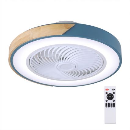 Brilagi - LED stmievateľné stropné svietidlo s ventilátorom LED/38W/230V 3000-6500K 3000-6500K priemer 50 cm modrá/dub + diaľkové ovládanie