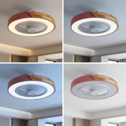 Brilagi - stmievateľné LED stropné svietidlo s ventilátorom LED/38W/230V 3000-6500K 3000-6500K pr. 50 cm ružová/dub + diaľkové ovládanie