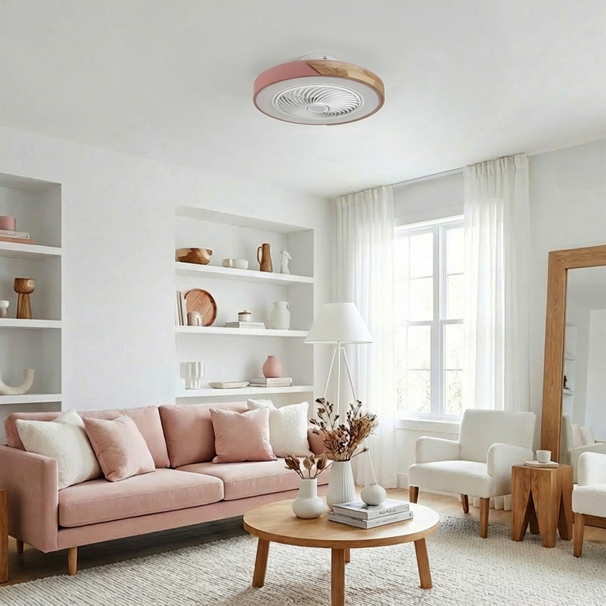 Brilagi - stmievateľné LED stropné svietidlo s ventilátorom LED/38W/230V 3000-6500K 3000-6500K pr. 50 cm ružová/dub + diaľkové ovládanie