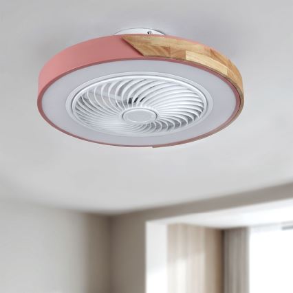 Brilagi - stmievateľné LED stropné svietidlo s ventilátorom LED/38W/230V 3000-6500K 3000-6500K pr. 50 cm ružová/dub + diaľkové ovládanie