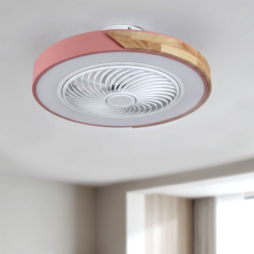 Brilagi - stmievateľné LED stropné svietidlo s ventilátorom LED/38W/230V 3000-6500K 3000-6500K pr. 50 cm ružová/dub + diaľkové ovládanie