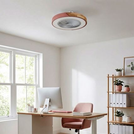 Brilagi - stmievateľné LED stropné svietidlo s ventilátorom LED/38W/230V 3000-6500K 3000-6500K pr. 50 cm ružová/dub + diaľkové ovládanie