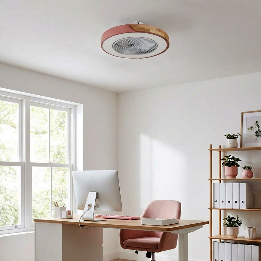 Brilagi - stmievateľné LED stropné svietidlo s ventilátorom LED/38W/230V 3000-6500K 3000-6500K pr. 50 cm ružová/dub + diaľkové ovládanie