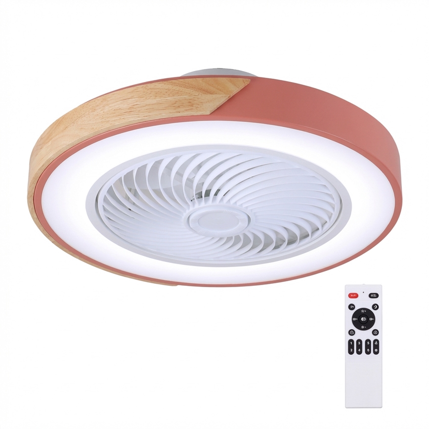 Brilagi - stmievateľné LED stropné svietidlo s ventilátorom LED/38W/230V 3000-6500K 3000-6500K pr. 50 cm ružová/dub + diaľkové ovládanie