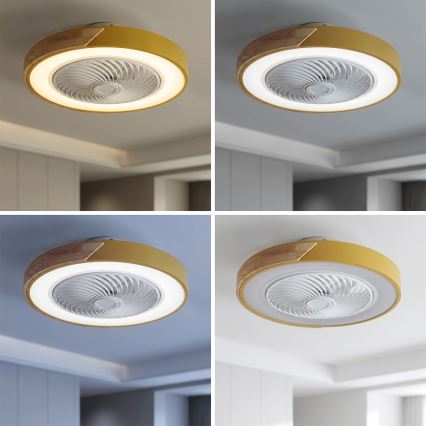 Brilagi - LED stmievateľné stropné svietidlo s ventilátorom LED/38W/230V 3000-6500K 3000-6500K pr. 50 cm zlatá/dub + diaľkové ovládanie