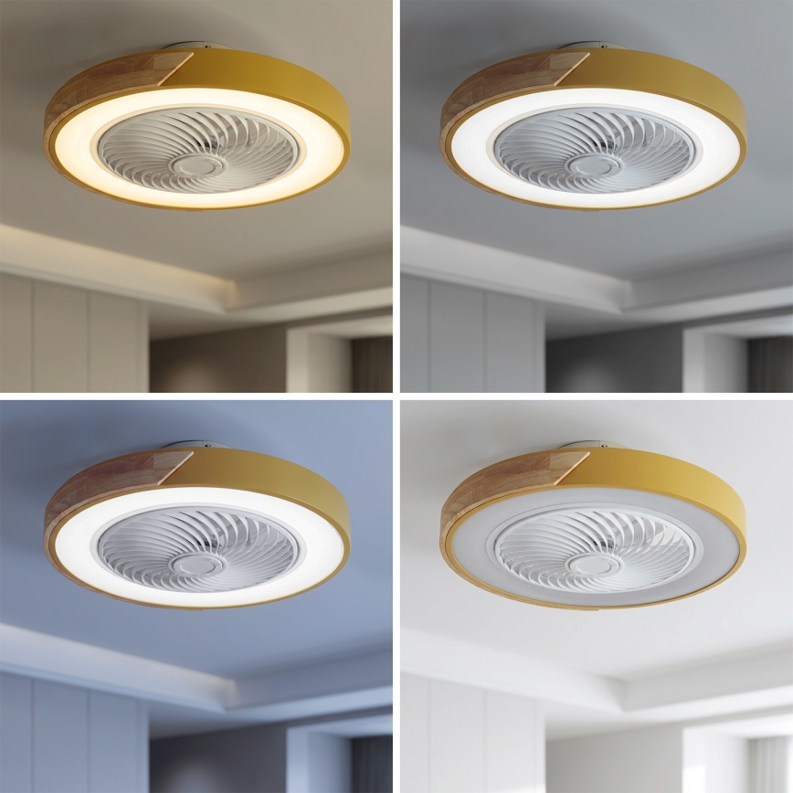 Brilagi - LED stmievateľné stropné svietidlo s ventilátorom LED/38W/230V 3000-6500K 3000-6500K pr. 50 cm zlatá/dub + diaľkové ovládanie