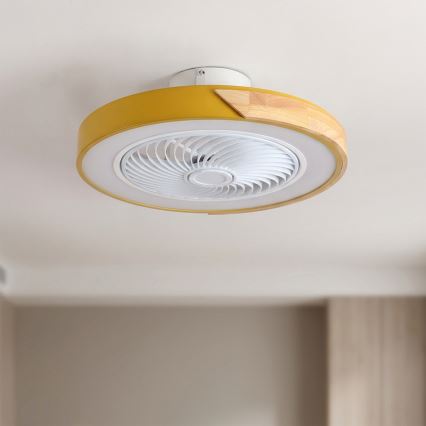 Brilagi - LED stmievateľné stropné svietidlo s ventilátorom LED/38W/230V 3000-6500K 3000-6500K pr. 50 cm zlatá/dub + diaľkové ovládanie