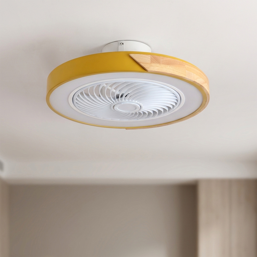 Brilagi - LED stmievateľné stropné svietidlo s ventilátorom LED/38W/230V 3000-6500K 3000-6500K pr. 50 cm zlatá/dub + diaľkové ovládanie