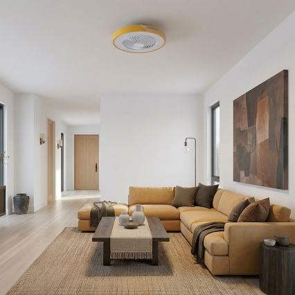 Brilagi - LED stmievateľné stropné svietidlo s ventilátorom LED/38W/230V 3000-6500K 3000-6500K pr. 50 cm zlatá/dub + diaľkové ovládanie