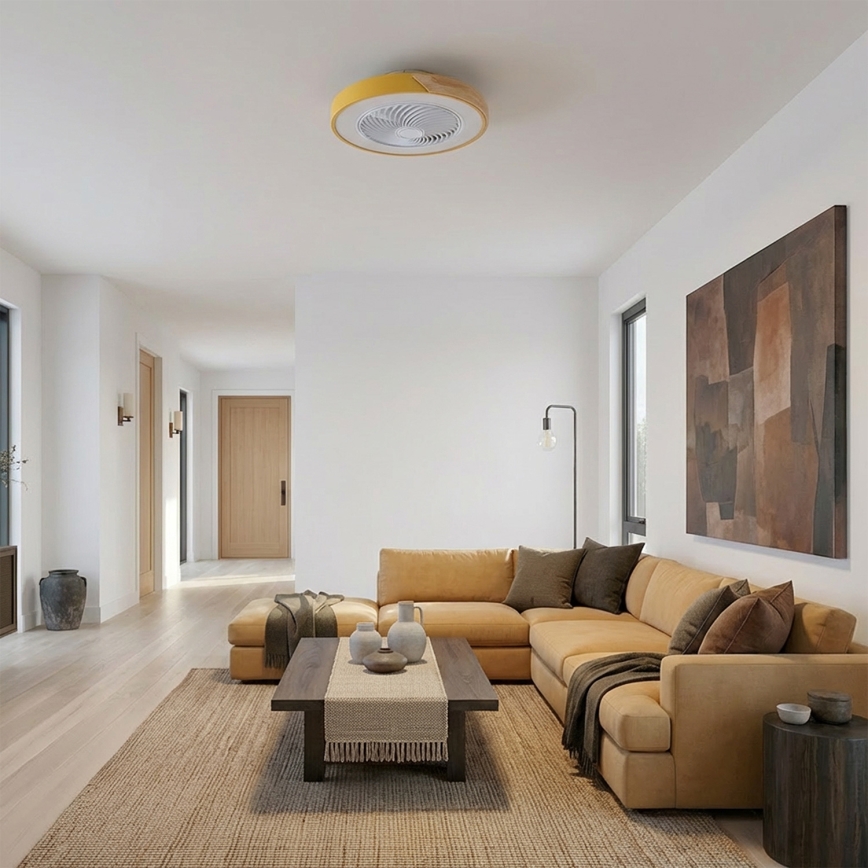 Brilagi - LED stmievateľné stropné svietidlo s ventilátorom LED/38W/230V 3000-6500K 3000-6500K pr. 50 cm zlatá/dub + diaľkové ovládanie