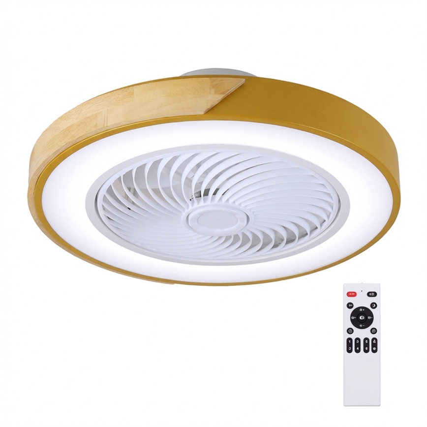 Brilagi - LED stmievateľné stropné svietidlo s ventilátorom LED/38W/230V 3000-6500K 3000-6500K pr. 50 cm zlatá/dub + diaľkové ovládanie
