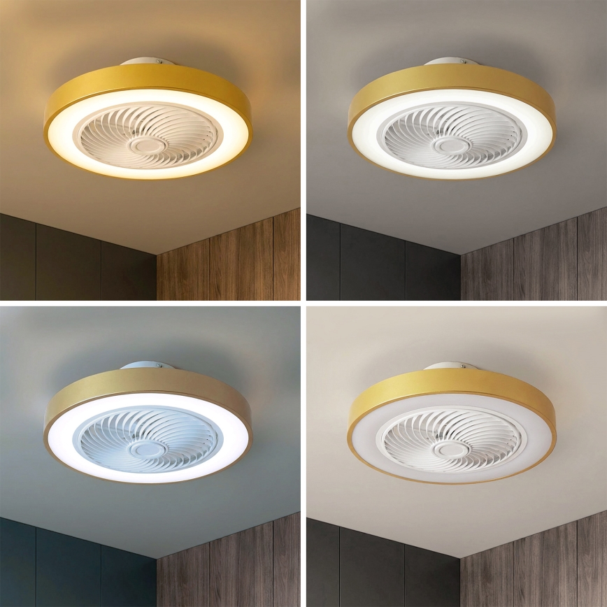 Brilagi - LED stmievateľné stropné svietidlo s ventilátorom LED/38W/230V 3000-6500K 3000-6500K priemer 50 cm zlaté + diaľkové ovládanie