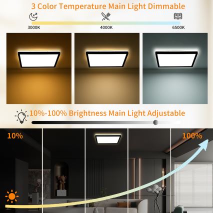 Brilagi - LED Stmievaťelné stropné svietidlo ULTRA SLIM LED/18W/230V 2700-6500K 30x30 cm čierna + diaľkové ovládanie