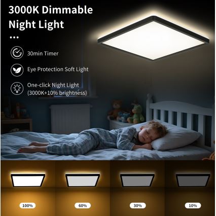 Brilagi - LED Stmievaťelné stropné svietidlo ULTRA SLIM LED/18W/230V 2700-6500K 30x30 cm čierna + diaľkové ovládanie