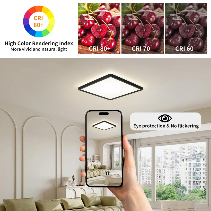 Brilagi - LED Stmievaťelné stropné svietidlo ULTRA SLIM LED/18W/230V 2700-6500K 30x30 cm čierna + diaľkové ovládanie