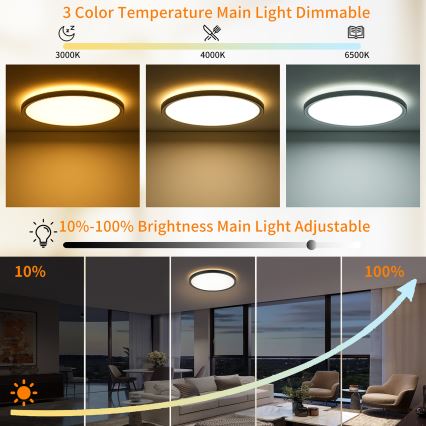 Brilagi - LED stmievateľné stropné svietidlo ULTRA SLIM LED/24W/230V 2700-6500K pr. 42 cm čierna + diaľkové ovládanie