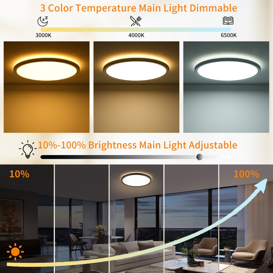 Brilagi - LED stmievateľné stropné svietidlo ULTRA SLIM LED/24W/230V 2700-6500K pr. 42 cm čierna + diaľkové ovládanie