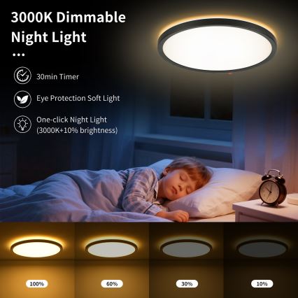 Brilagi - LED stmievateľné stropné svietidlo ULTRA SLIM LED/24W/230V 2700-6500K pr. 42 cm čierna + diaľkové ovládanie
