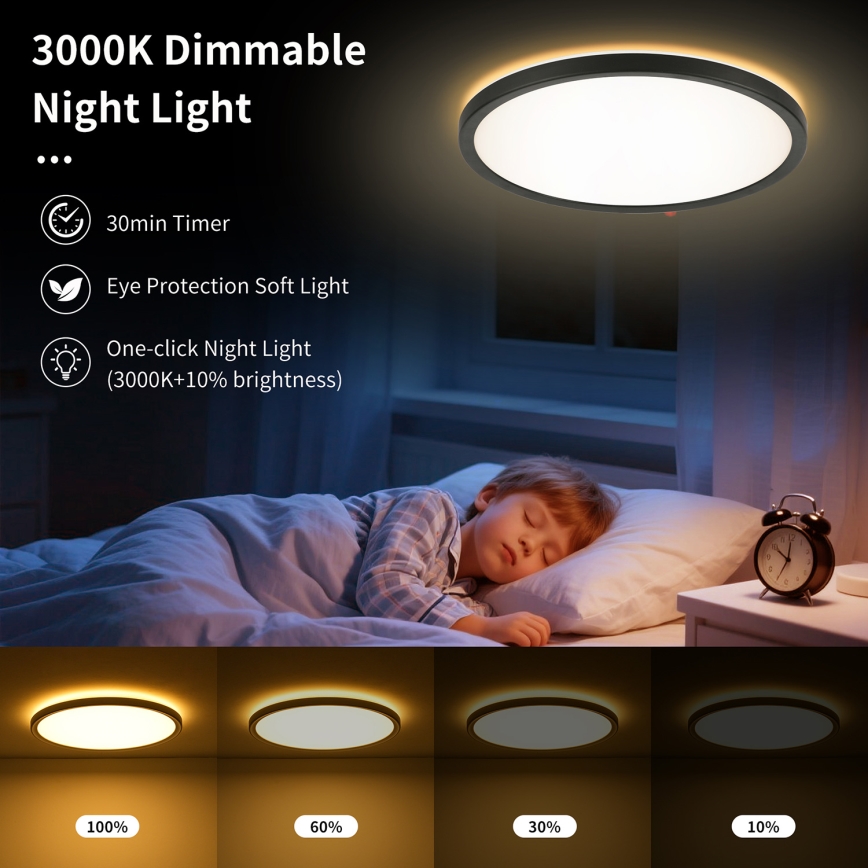 Brilagi - LED stmievateľné stropné svietidlo ULTRA SLIM LED/24W/230V 2700-6500K pr. 42 cm čierna + diaľkové ovládanie