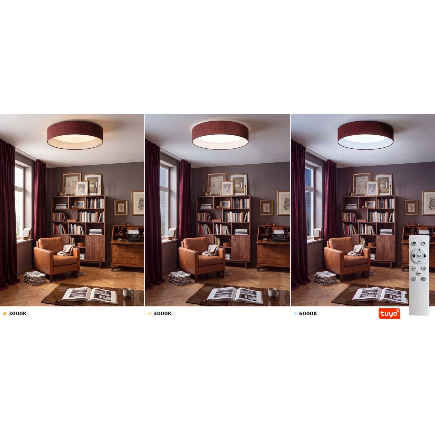 BRILAGI - LED Stmievateľné stropné svietidlo VELVET SMARTIX LED/36W/230V 3000-6000K pr. 55 cm bordová Wi-Fi Tuya Beacon + diaľkové ovládanie