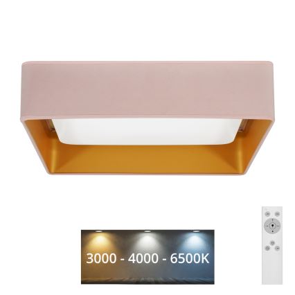 Brilagi - LED Stmievateľné stropné svietidlo VELVET SQUARE LED/24W/230V 3000/4000/6500K + diaľkové ovládanie ružová