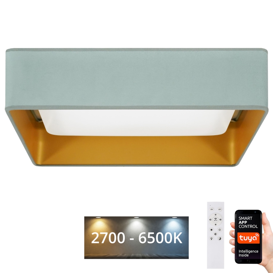 Brilagi - LED Stmievateľné stropné svietidlo VELVET SQUARE SMART LED/36W/230V 2700-6500K Wi-Fi Tuya + diaľkové ovládanie mintová
