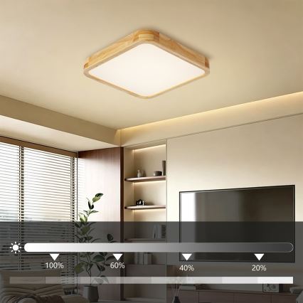 BRILAGI - LED stmievateľné stropné svietidlo WOODLINE SQUARE LED/48W/230V 3000-6000K dub 40x40 cm + diaľkové ovládanie