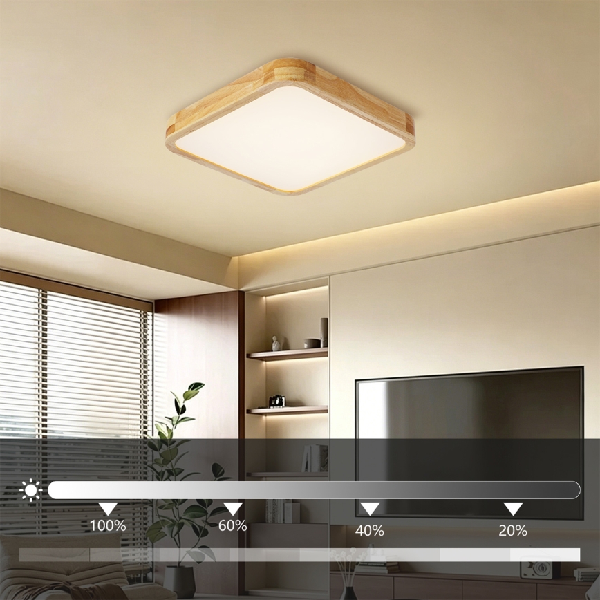 BRILAGI - LED stmievateľné stropné svietidlo WOODLINE SQUARE LED/48W/230V 3000-6000K dub 40x40 cm + diaľkové ovládanie