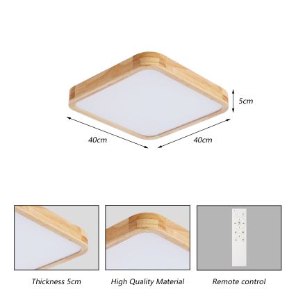 BRILAGI - LED stmievateľné stropné svietidlo WOODLINE SQUARE LED/48W/230V 3000-6000K dub 40x40 cm + diaľkové ovládanie