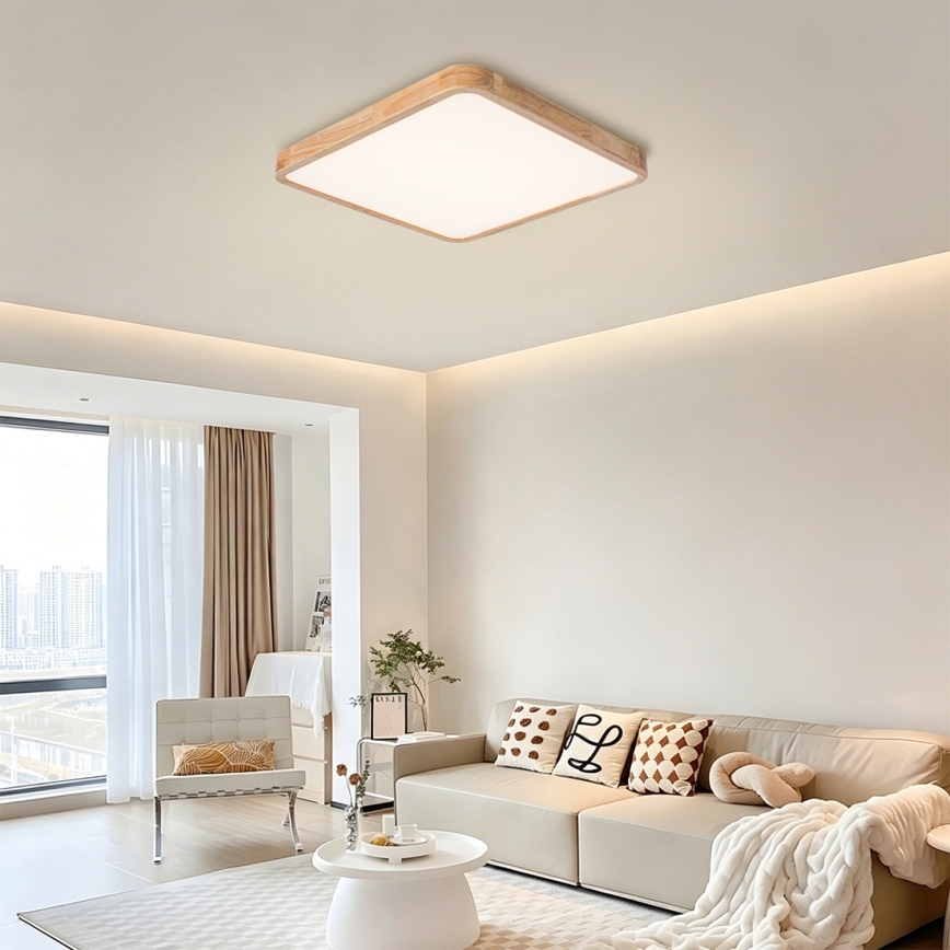 BRILAGI - LED stmievateľné stropné svietidlo WOODLINE SQUARE LED/80W/230V 3000-6000K dub 60x60 cm + diaľkové ovládanie