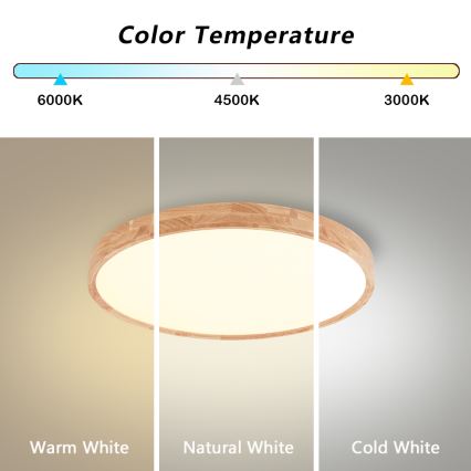 Brilagi - LED stmievateľné stropné svietidlo WOODROUND LED/30W/230V 3000-6000K priemer 40 cm drevo CRI 90 + diaľkové ovládanie