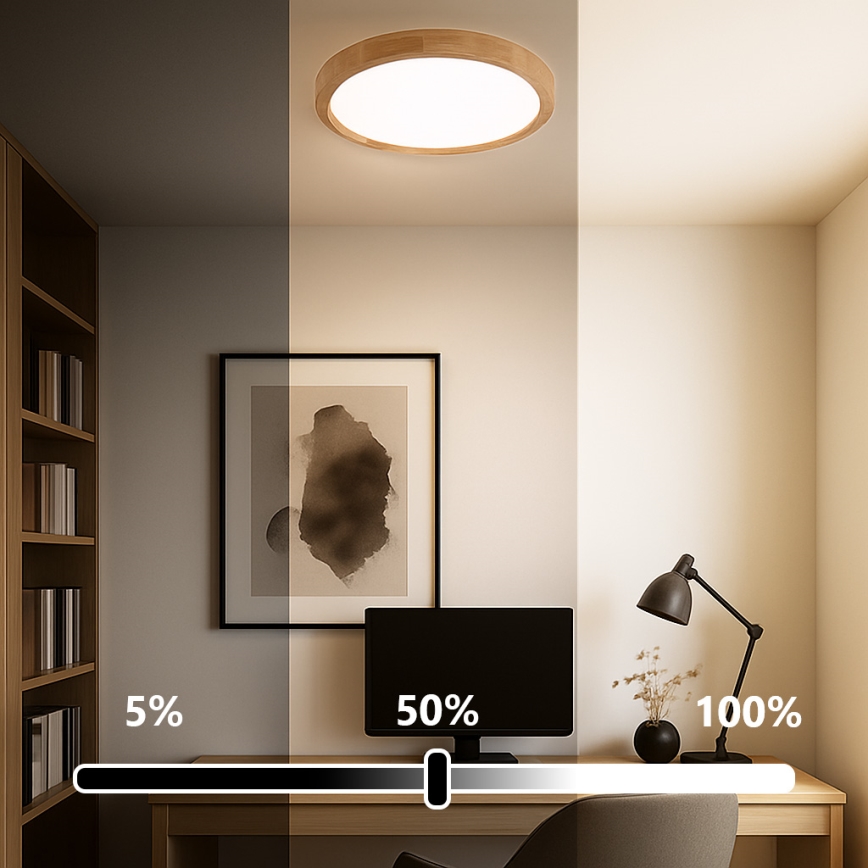 Brilagi - LED stmievateľné stropné svietidlo WOODROUND LED/30W/230V 3000-6000K priemer 40 cm drevo CRI 90 + diaľkové ovládanie