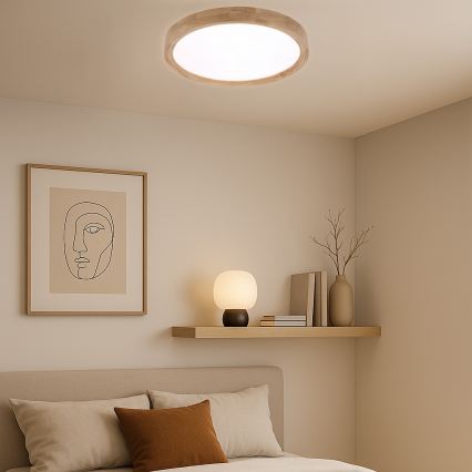 Brilagi - LED stmievateľné stropné svietidlo WOODROUND LED/30W/230V 3000-6000K priemer 40 cm drevo CRI 90 + diaľkové ovládanie