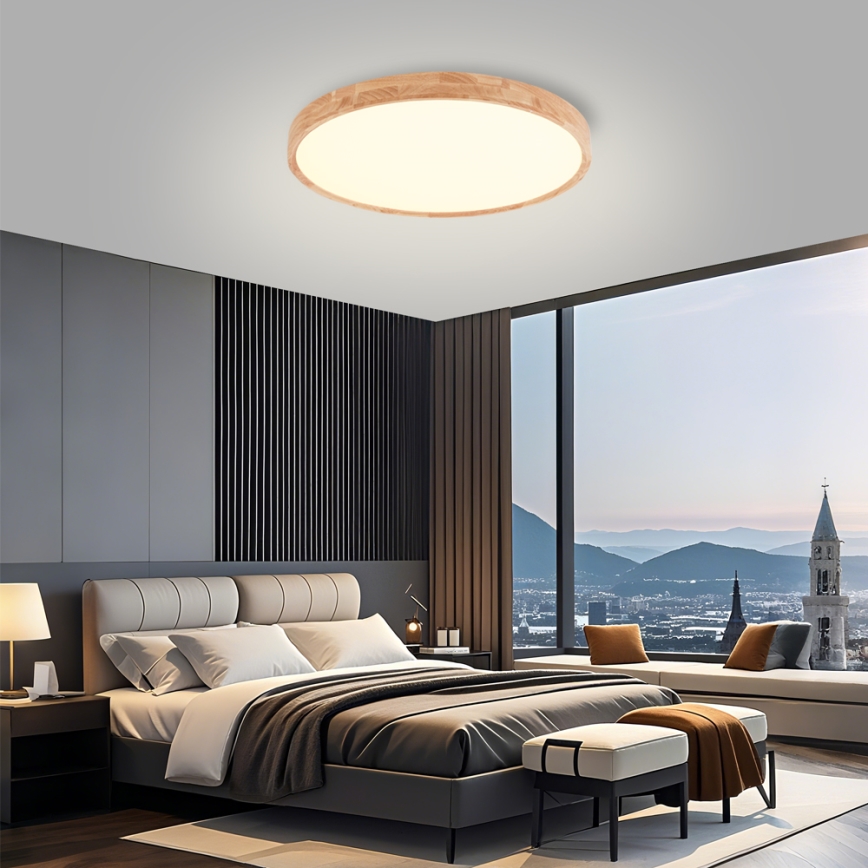 Brilagi - LED stmievateľné stropné svietidlo WOODROUND LED/40W/230V 3000-6000K, priemer 60 cm, drevo, CRI 90 + diaľkové ovládanie