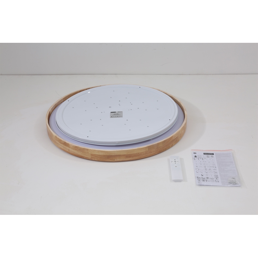 Brilagi - LED stmievateľné stropné svietidlo WOODROUND LED/40W/230V 3000-6000K, priemer 60 cm, drevo, CRI 90 + diaľkové ovládanie