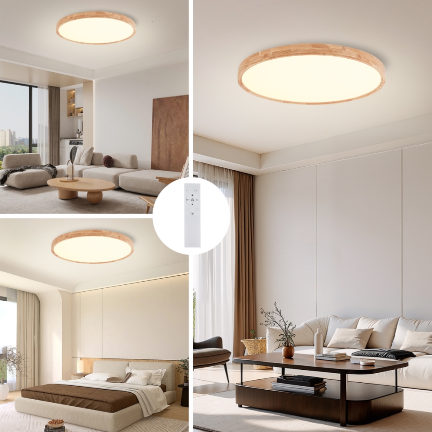 Brilagi - LED stmievateľné stropné svietidlo WOODROUND LED/70W/230V 3000-6000K pr. 80 cm drevo CRI 90 + diaľkové ovládanie