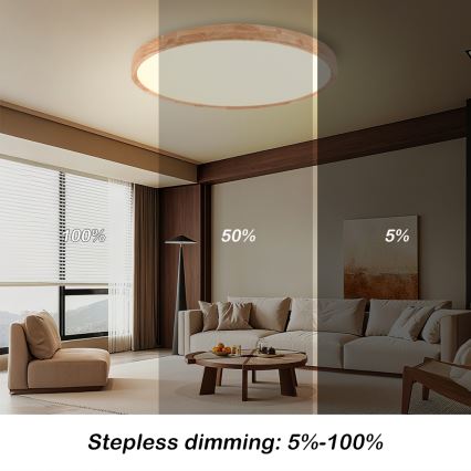 Brilagi - LED stmievateľné stropné svietidlo WOODROUND LED/70W/230V 3000-6000K pr. 80 cm drevo CRI 90 + diaľkové ovládanie