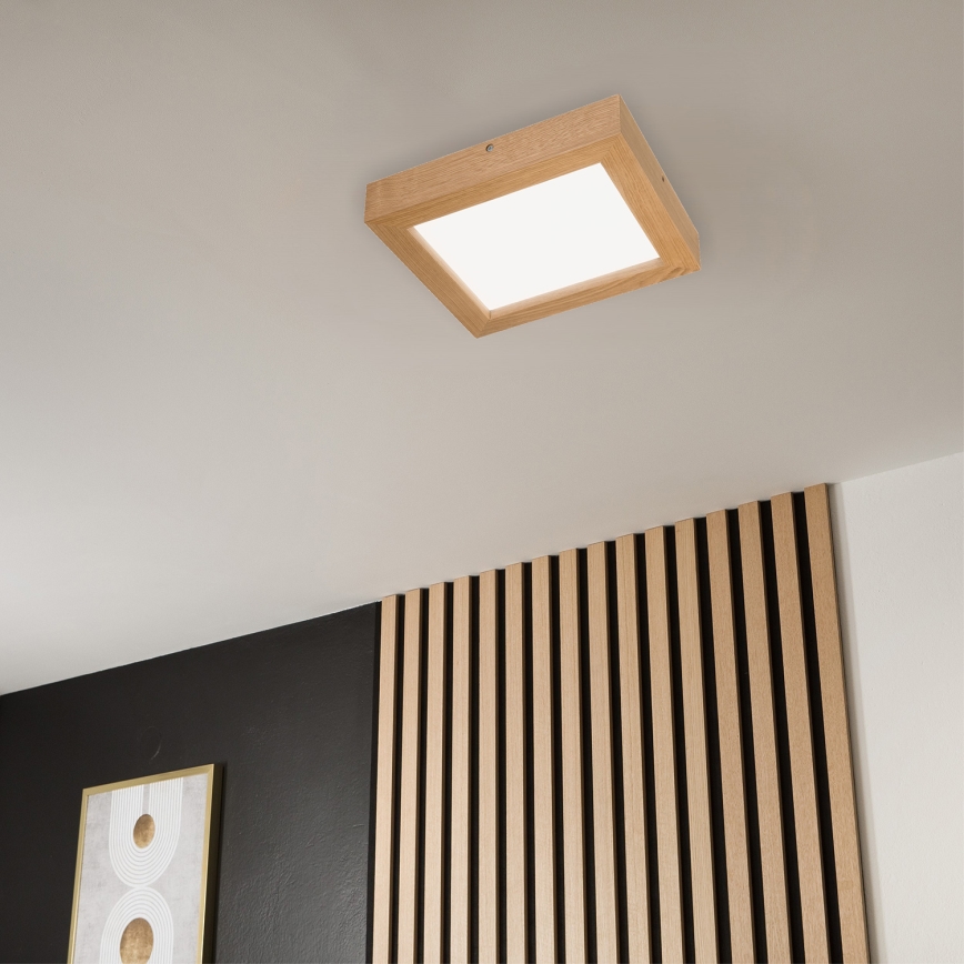 Brilagi - LED Stmievateľné kúpeľňové stropné svietidlo WOODY FRAME LED/24W/230V dub 30x30 cm 3000-6000K IP44 + diaľkové ovládanie