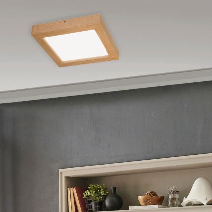 Brilagi - LED Stmievateľné kúpeľňové stropné svietidlo WOODY FRAME LED/24W/230V dub 30x30 cm 3000-6000K IP44 + diaľkové ovládanie