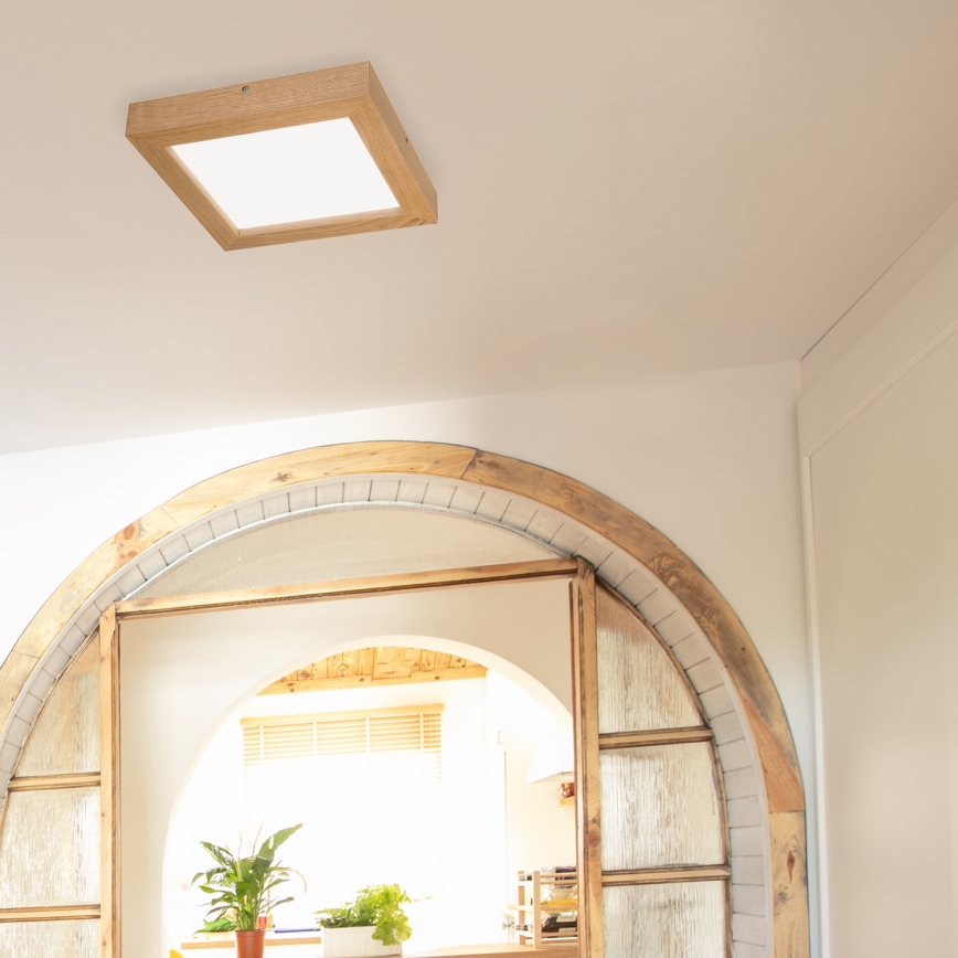 Brilagi - LED Stmievateľné kúpeľňové stropné svietidlo WOODY FRAME LED/24W/230V dub 30x30 cm 3000-6000K IP44 + diaľkové ovládanie