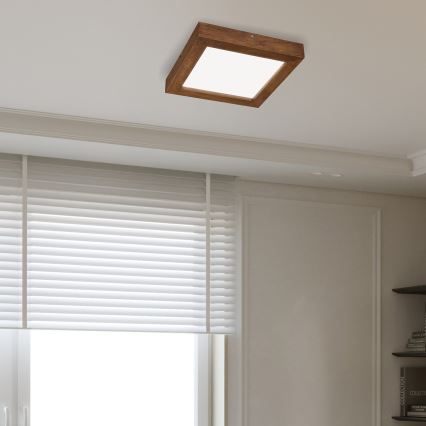 Brilagi - LED Stmievateľné kúpeľňové stropné svietidlo WOODY FRAME LED/24W/230V dub čerešňa 30x30 cm 3000-6000K IP44 + diaľkové ovládanie