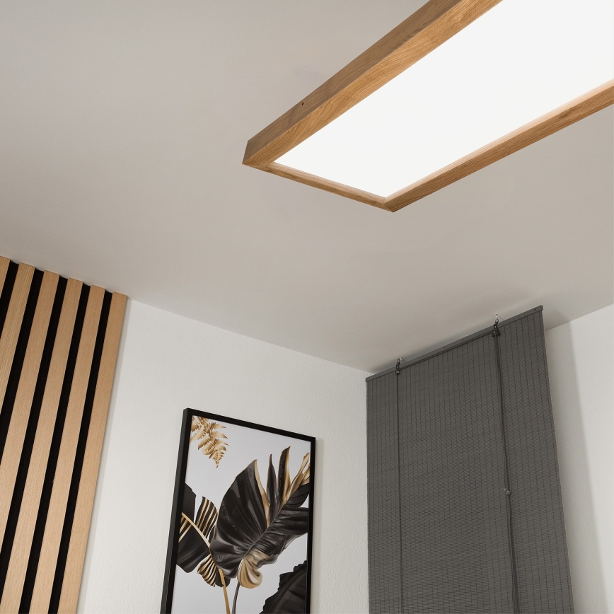 Brilagi - LED Stmievateľné kúpeľňové stropné svietidlo WOODY FRAME LED/50W/230V dub 120x30 cm 3000-6000K IP44 + diaľkové ovládanie