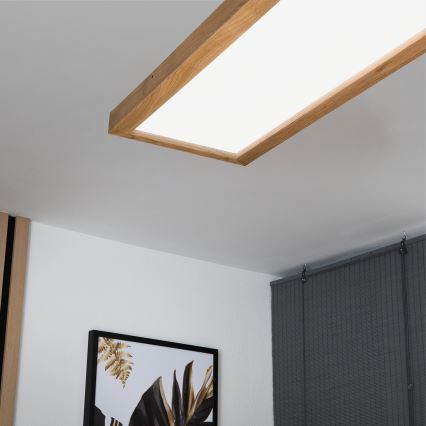 Brilagi - LED Stmievateľné kúpeľňové stropné svietidlo WOODY FRAME LED/50W/230V dub 120x30 cm 3000-6000K IP44 + diaľkové ovládanie