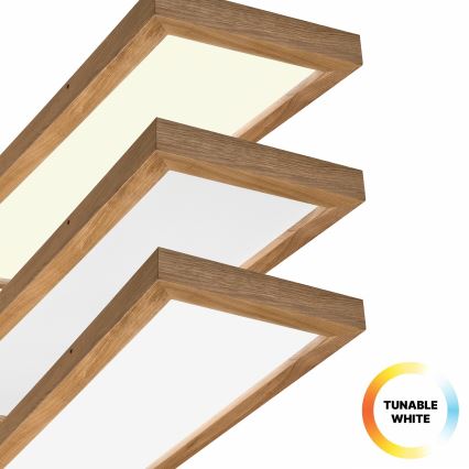Brilagi - LED Stmievateľné kúpeľňové stropné svietidlo WOODY FRAME LED/50W/230V dub 120x30 cm 3000-6000K IP44 + diaľkové ovládanie