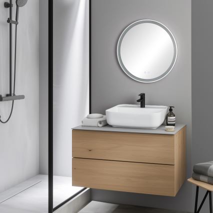 Brilagi - LED stmievateľné kúpeľňové vyhrievané zrkadlo s podsvietením ALU PRO LED/18W/230V priemer 60 cm 3000/4000/6500K IP44 matný chróm CRI 90